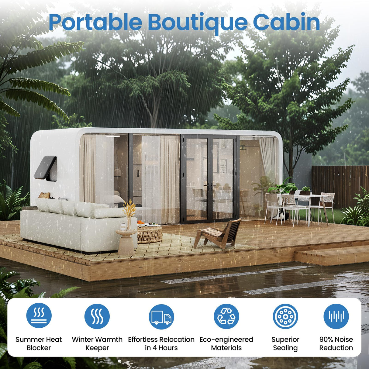 RYONGII 19FT Modern Prefab Steel-Framed Tiny House to Live in - Built for 16-Storm Winds & Earthquakes Proof,Customizable Mobile Cabin with Full Kitchen & Bath - Backyard Office, Guest House, ADU RYONGII