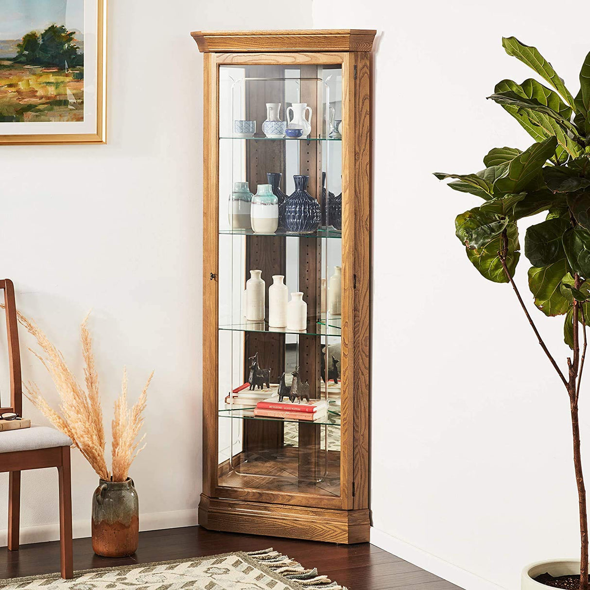 Howard Miller Hammond Curio Cabinet II, Freestanding Storage Cabinets Floor Mount, Pad Lock Metal Shelf with Golden Finish for Decorative Items, Collectibles, Living Room & Office Howard Miller