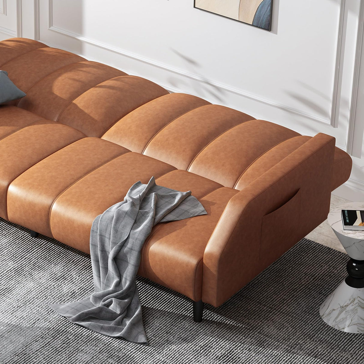 Fadware 78'' Futon Sofa Bed Couch, 2 Seater Faux Leather Futon Sleeper Couches with Adjustable Sofa Backrest, Convertible Loveseat Sofa Bed for Living Room, Bedroom, Office, Loft, Brown Fadware