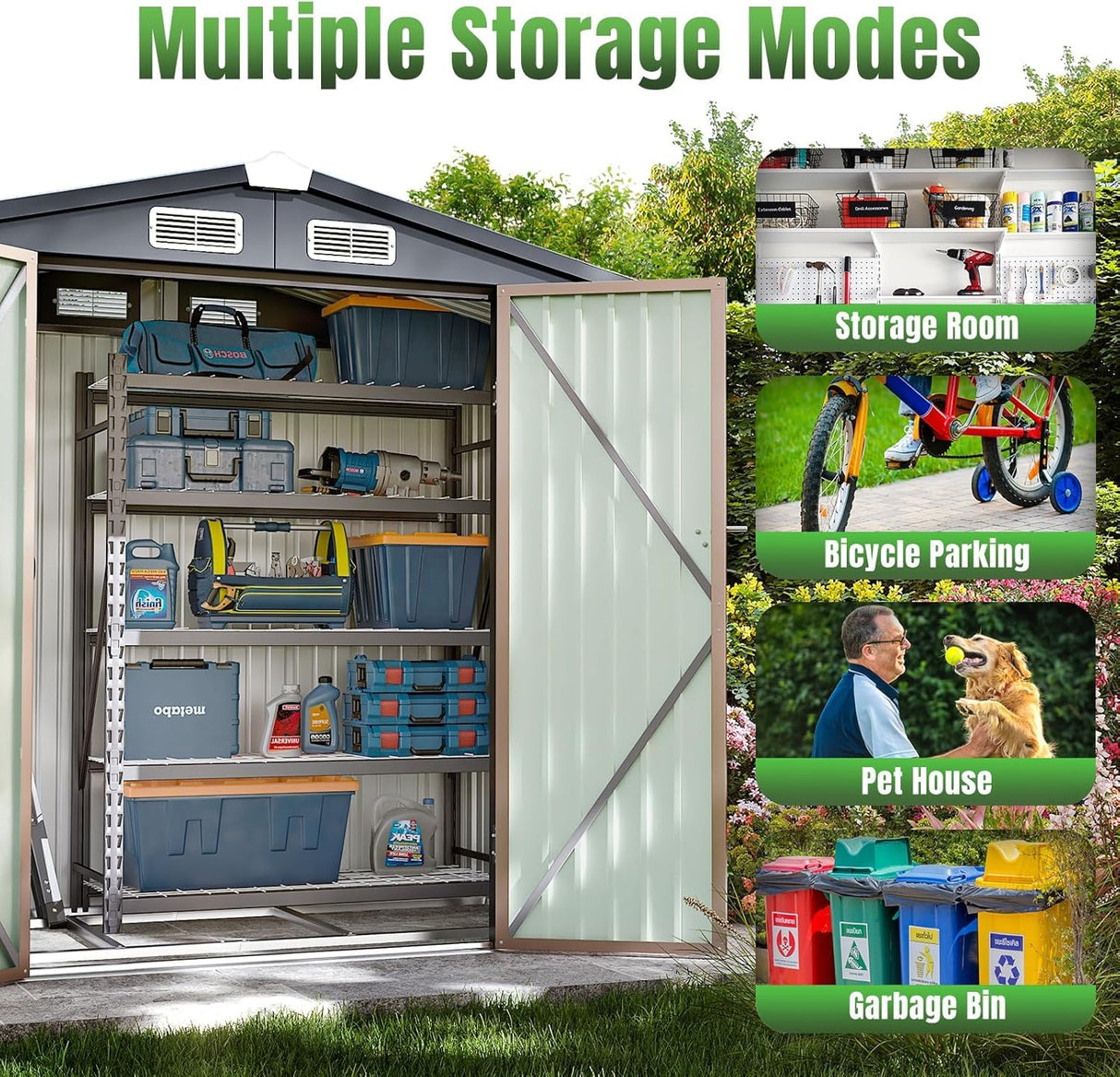 Aoxun 6'x4' Outdoor Metal Storage Shed with Lockable Door- Ideal for Tools, Garden Equipment & Bikes, Perfect for Patio Placement(Base Included/Brown) Aoxun