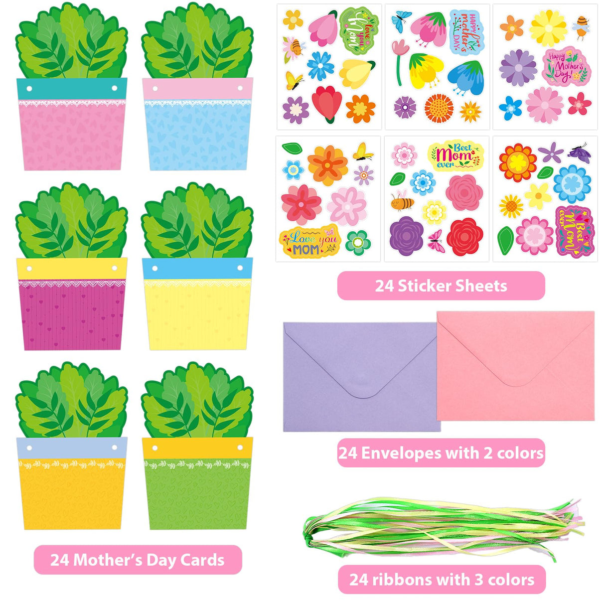 Fancy Land 24 Sets Mothers Day Crafts for Kids DIY Greeting Card Making Kit Mothers Day Cards with Envelopes Classroom Activities Gifts for Mom Fancy Land