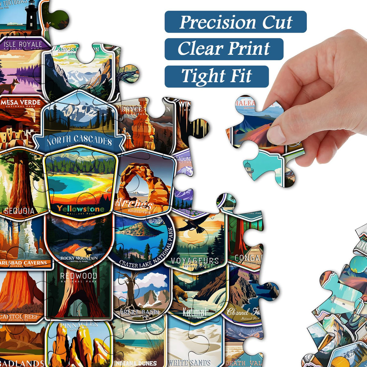 PICKFORU National Parks Puzzles for Adults 1000 Pieces and up, National Parks Stickers Puzzle Collects Yellowstone Yosemite Zion Glacier, National Park Poster Jigsaw Puzzles as Home Decor PICKFORU