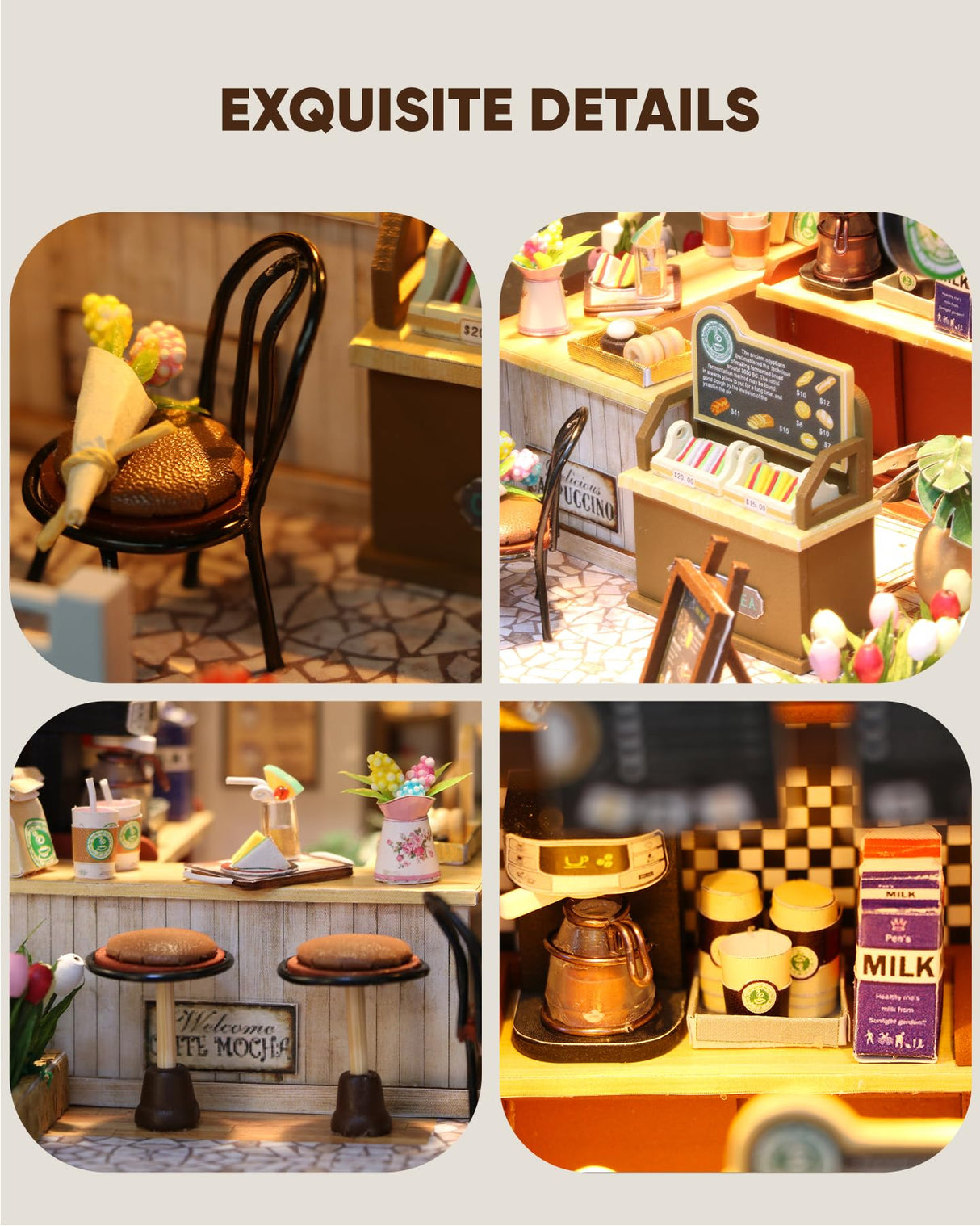 Miniature House Kit, Miniature Dollhouse, Mini Houses for Beginners, Mayberry Street Miniatures, Model Building Craft Diorama Kits for Adult, Ideal Gifts for Birthday, Easter Christmas(Coffee Shop) Flybean