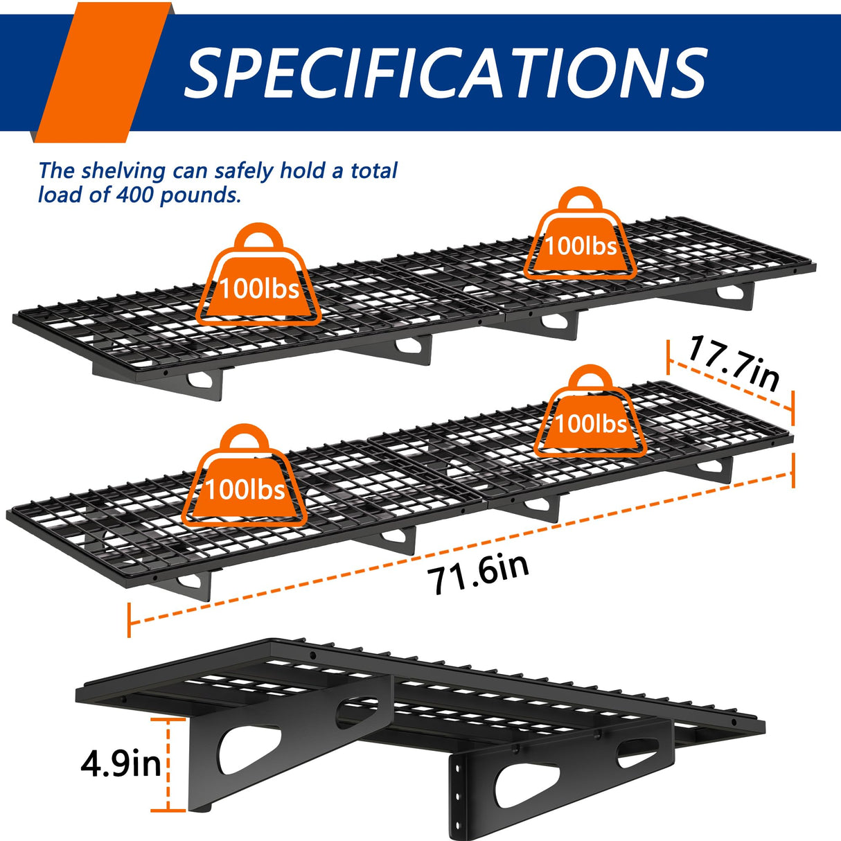 4-Pack 1.5x3FT Garage Shelving 17.7-inch-by-35.8-inch Wall Shelf Garage Storage Rack Wall Mounted Floating Shelves,Black Soywey