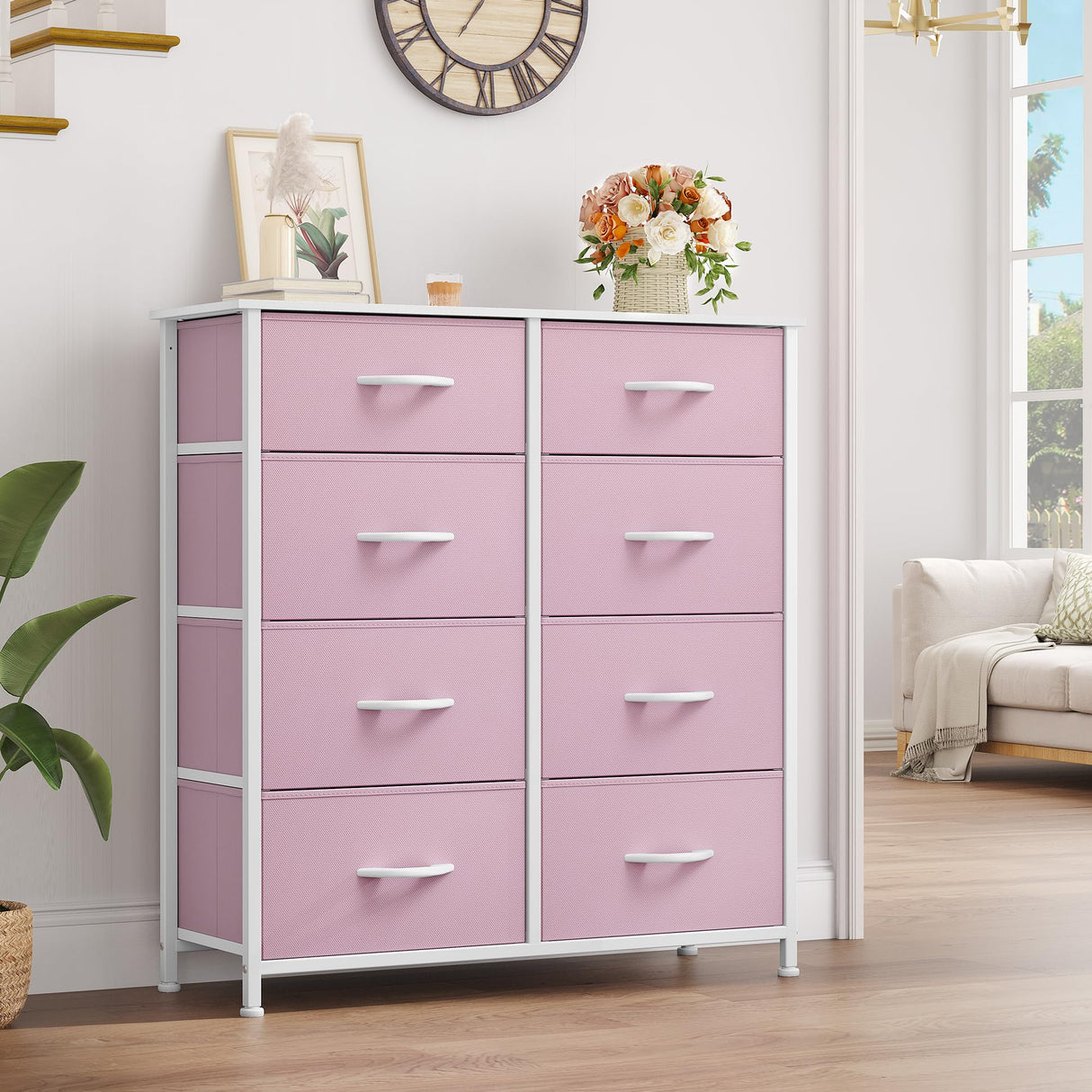 YITAHOME 8 Drawers Fabric Dresser - Storage Tower Unit Organizer Unit for Living Room & Closets - Sturdy Steel Frame & Easy Pull Fabric Bins (Cool Light Grey) YITAHOME