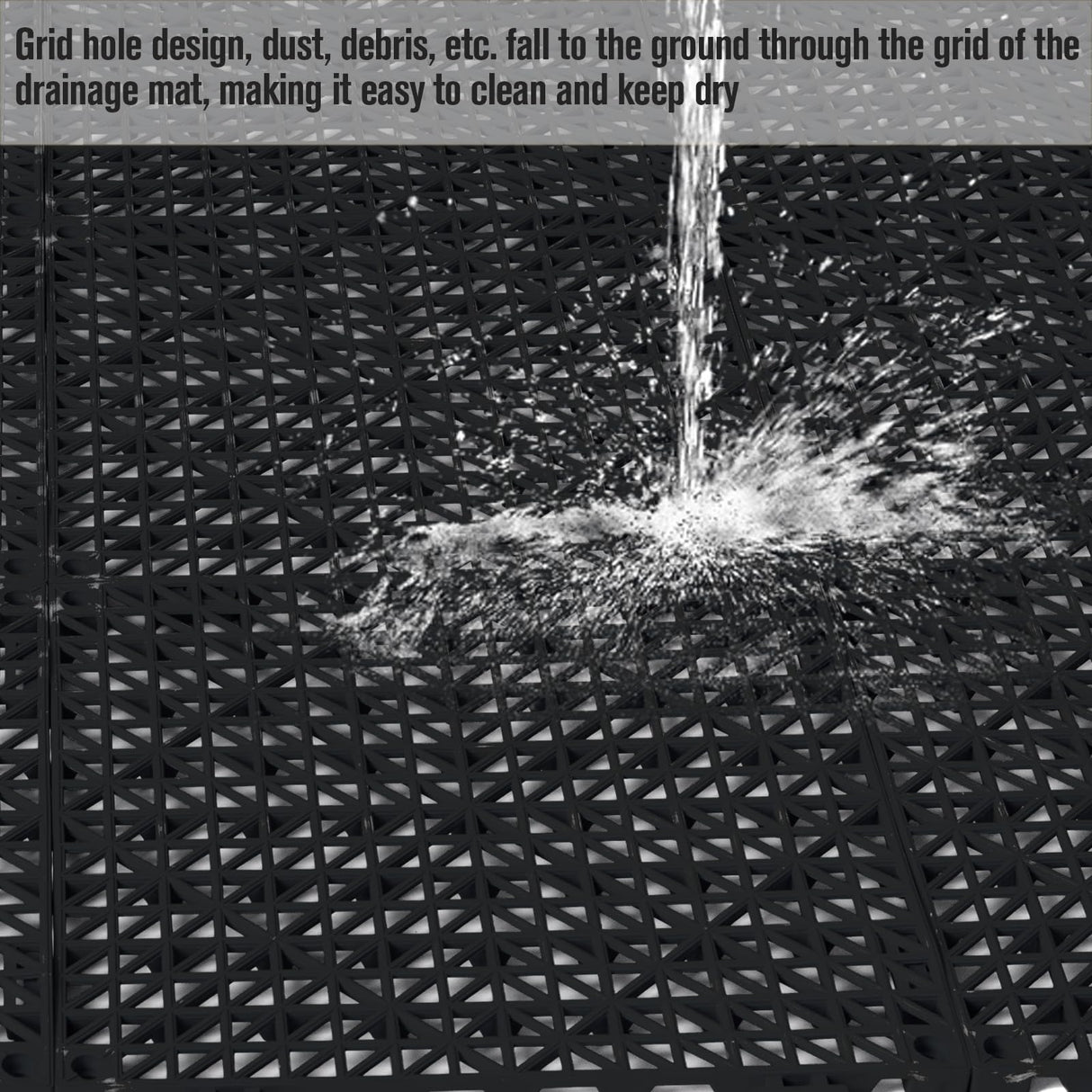 12 Pcs Drainage Mat Modular Interlocking Cushion 11.8" x 11.8" Interlocking Garage Floor Tiles Non-Slip Splicing Interlocking Rubber Floor Tiles for Drain, Deck, Pool, Outdoor/Indoor (Black) JOHAHTANG