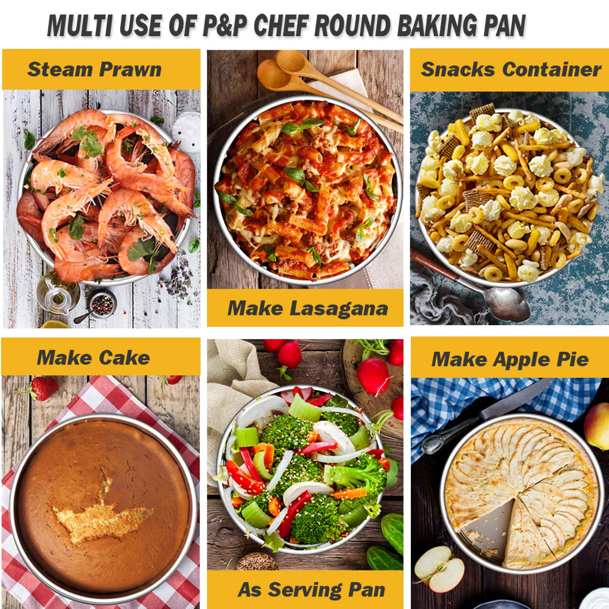 Cake Pan Set - 4”, 6”, 8”, 9.5”, P&P CHEF 4 Piece Round Baking Cake Pans Tin Stainless Steel, Oven/Pot/Dishwasher Safe, Heavy Duty & Non Toxic, Mirror Finish & Easy Clean P&P CHEF