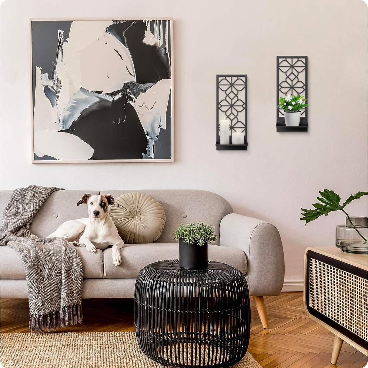 Black Metal Wall Decor, Minimalist Retro Wall Art, Wall Candle Holder, Farmhouse Rustic Bathroom Wall Art, Aesthetics Wall Hanging for Living Room Bedroom Bathroom (2 Pack, 16.5 x 7 in) Sokurdeg