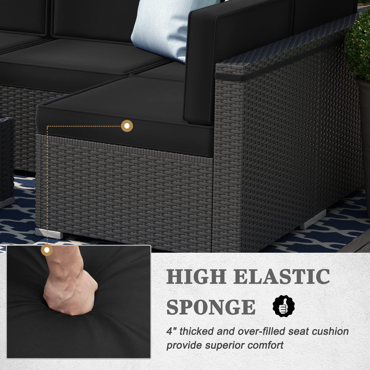 Vakollia 8 Pieces Patio Furniture Set with 44" Propane Gas Fire Pit Table, Outdoor Sectional Wicker Conversation Sofa Sets with Coffee Table Vakollia