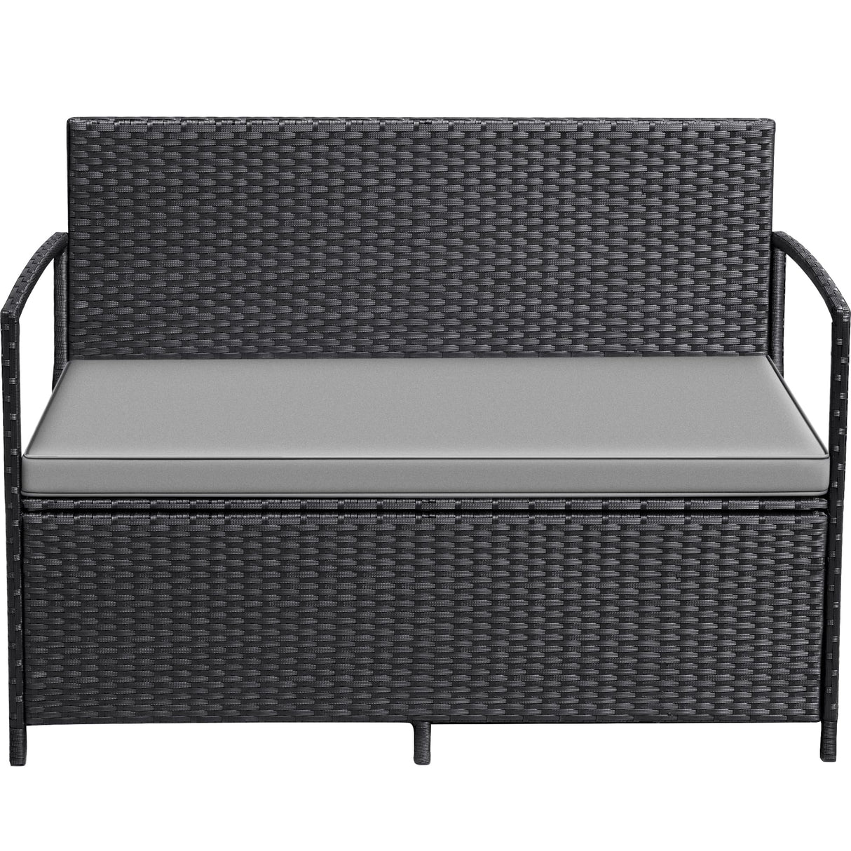 Greesum Patio Loveseat PE Rattan Wicker Outdoor Furniture with Soft Cushions & Built-in Storage Space for Lawn Garden Backyard, Black Greesum