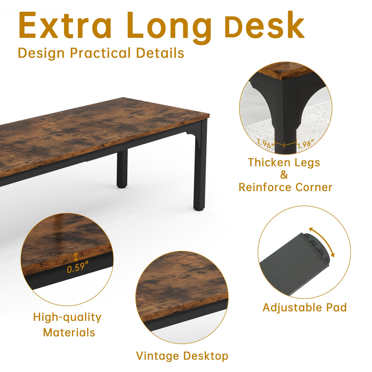 Trggivs 78.7 Inches Extra Long Computer Desk 2 Person Desk, Large Executive Office Desk, Rustic Double Computer Table Study Writing Desk Workstation for Home Office, Brown Trggivs