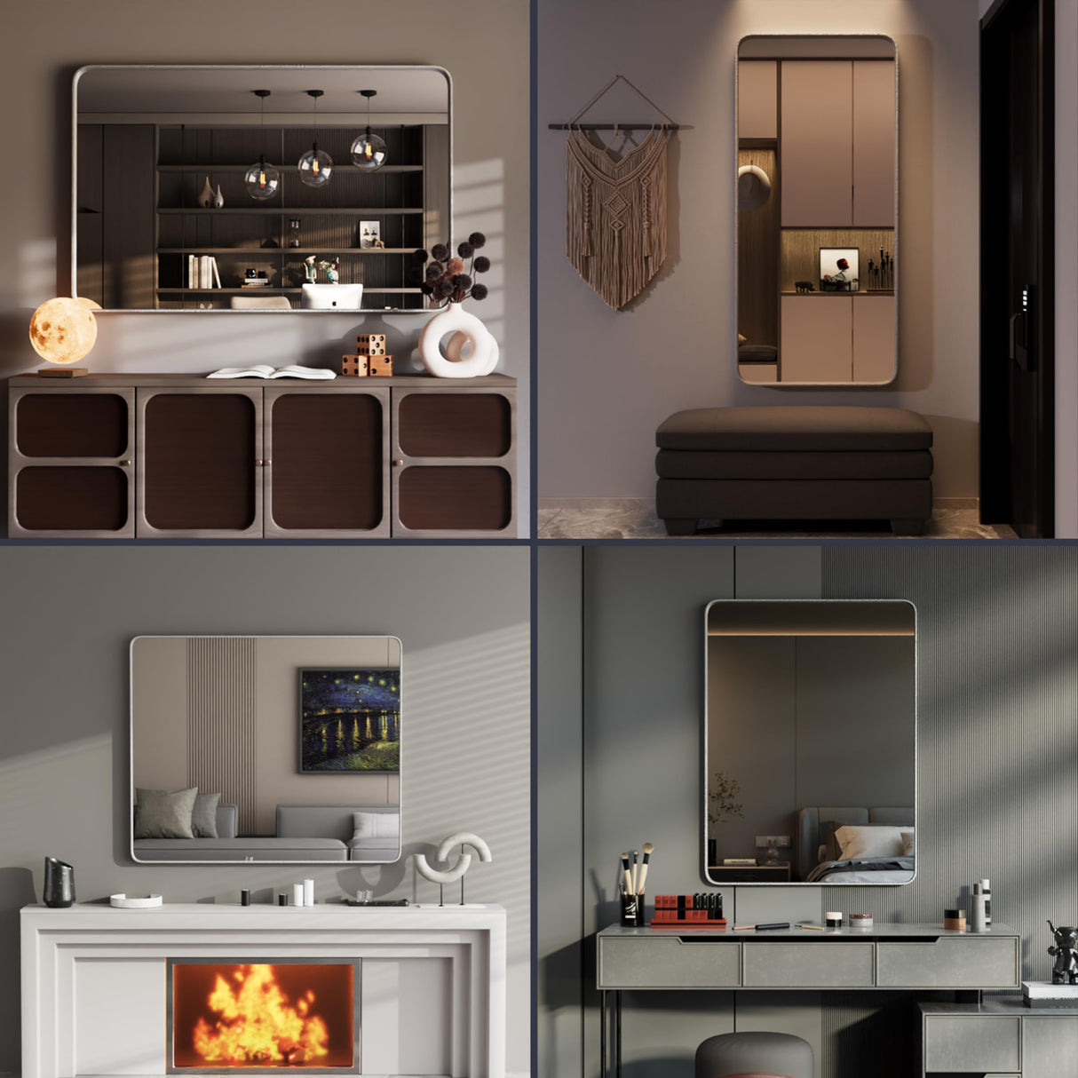 Yamazakura Silver Bathroom Mirror for Wall, 55x36 Inch Silver Framed Bathroom Vanity Mirror for Farmhouse Living Room Bedroom, Anti-Rust, Tempered Glass, Horizontal/Vertical Yamazakura