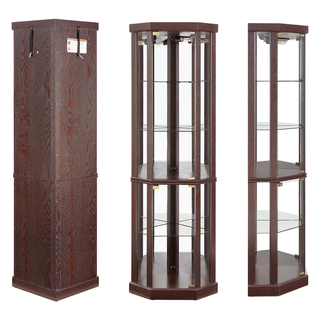 nifoti 69" H Lighted Curio Cabinet Corner Display Case,Corner Glass Cabinet with Tempered Glass Door and Adjustable Shelves,Wooden Corner Curio Cabinet with Mirrored Back Pane (Style 1 - Dark Cherry) nifoti