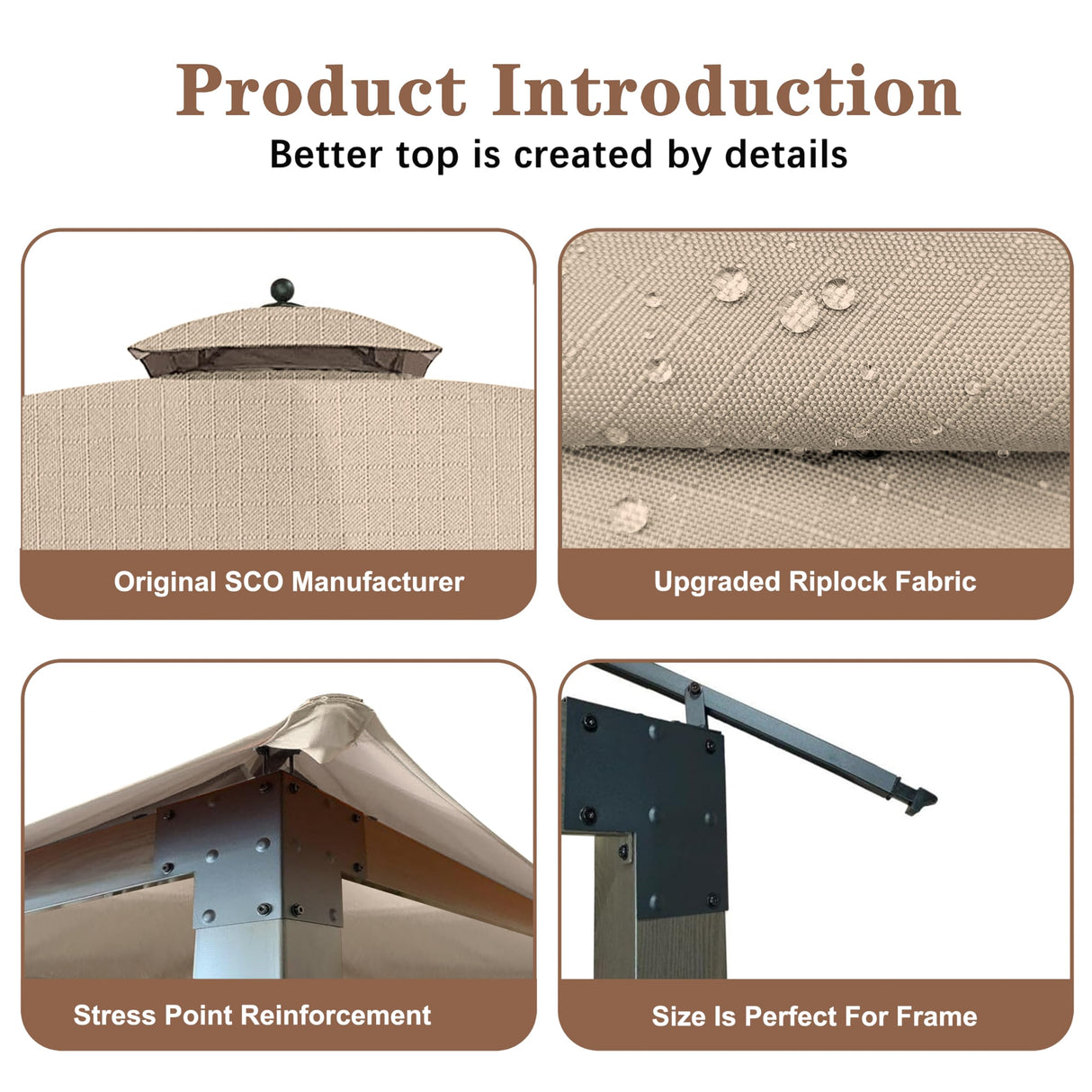 SCOCANOPY Replacement Cover Fit for 10X12 Ft Eagle Brooke Soft Top Gazebo Model A101007600, A101007603, A101007604,(Light Beige) SCOCANOPY