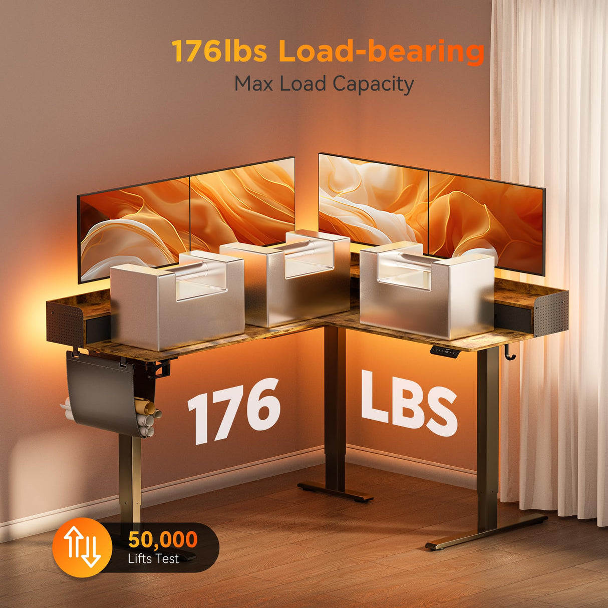 WALKINGDESK 63 Inches Height Adjustable L Shaped Standing Desk with 3 Drawers and Monitor Shelf, Electric Corner Comupter Desk, Sit Stand up Home Office Desk, Ergonomic Gaming Desk, Rustic Brown WALKINGDESK