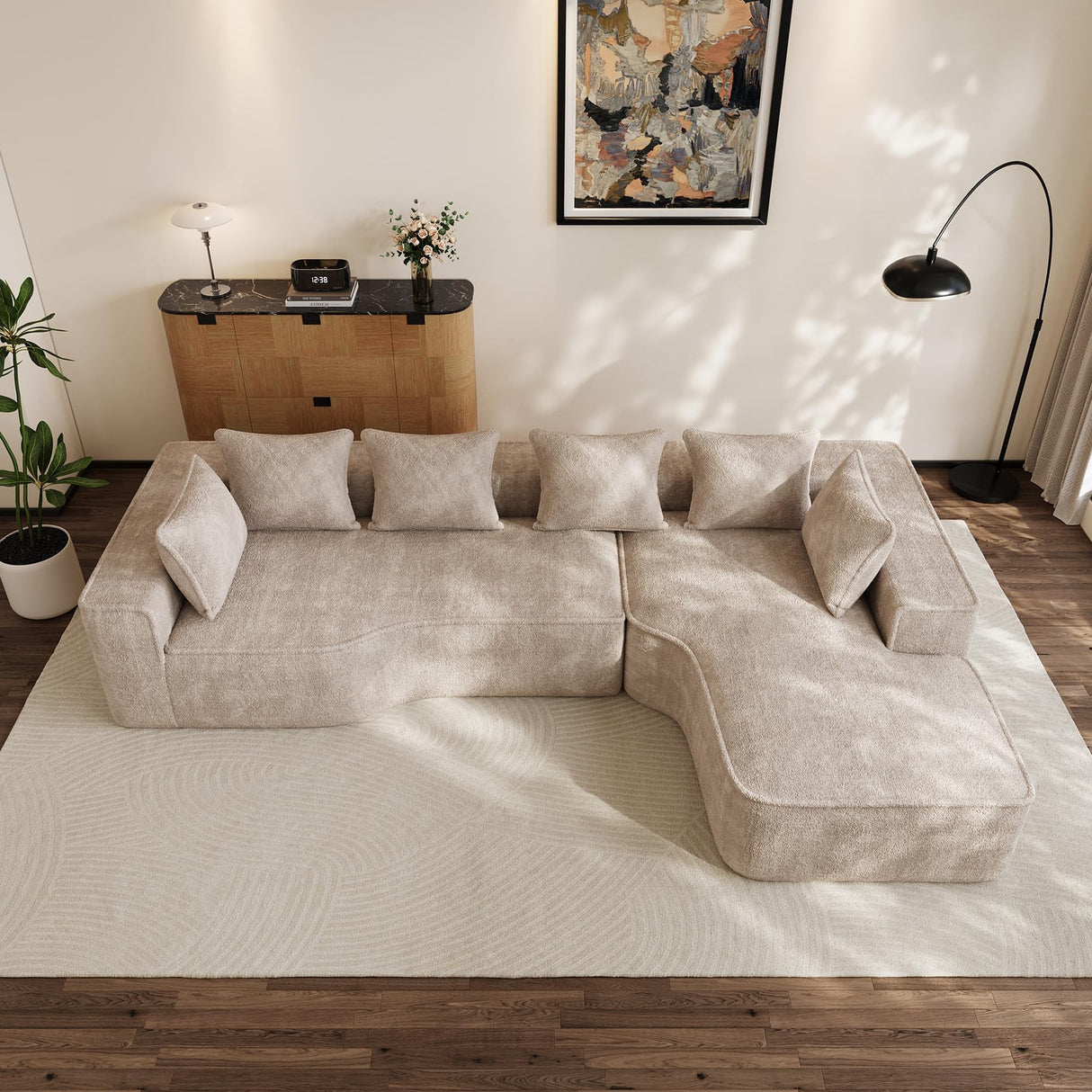 DAMAIFROM Oversized L Shape Sectional Sofa with Chaise, 134" W L-Shaped Sectional Couches with 63" D x 40" W Chaise Lounge Boneless Chenille Sofas for Large Living Room, Camel DAMAIFROM