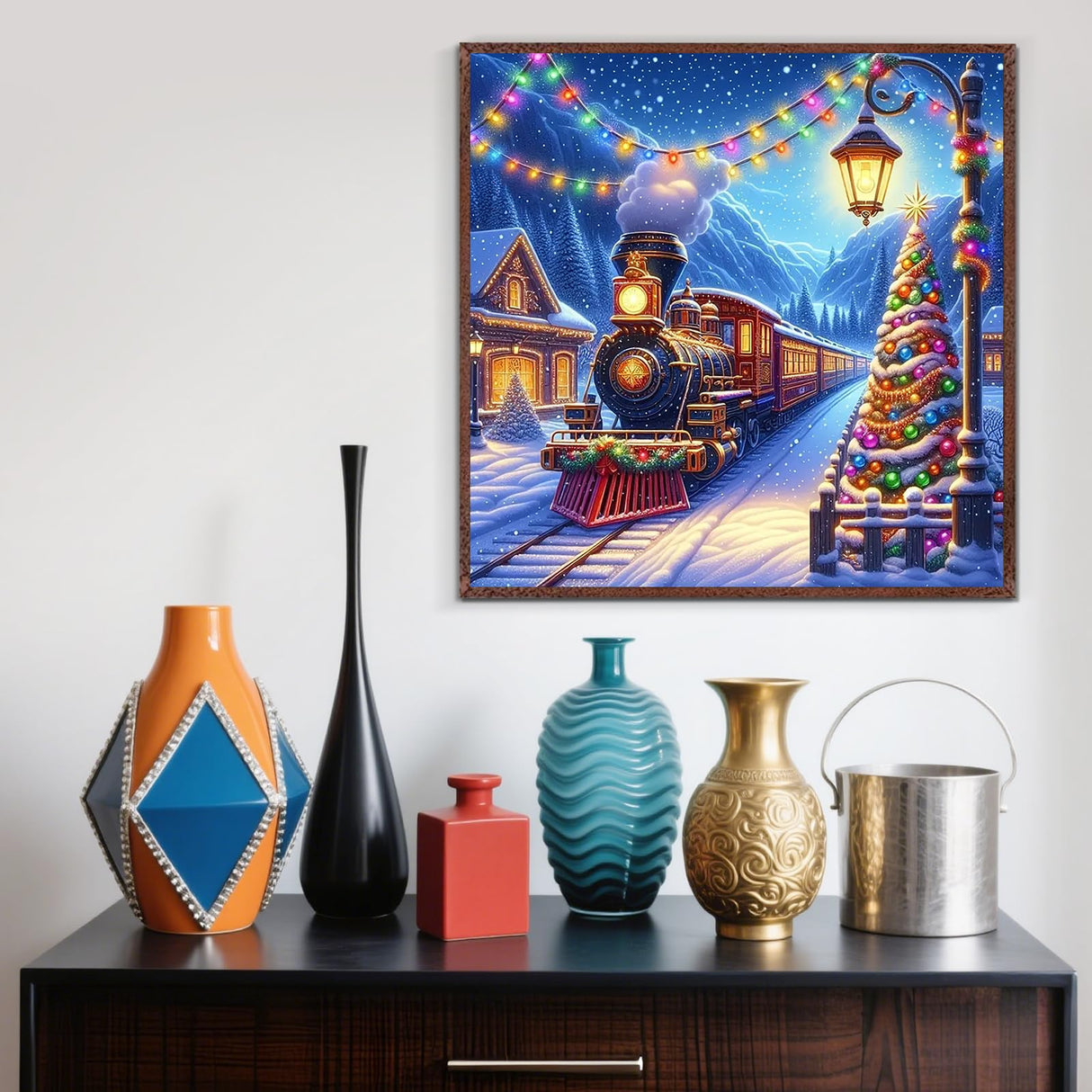 Christmas Tree Train Diamond Painting Kits for Adults, 5D Winter Diamond Art Kits for Adults Beginners, DIY Full Round Drill Diamond Dot Painting Gem Art Kits for Adult, Home Wall Decor 13.8x13.8 Inch LKHMVCA