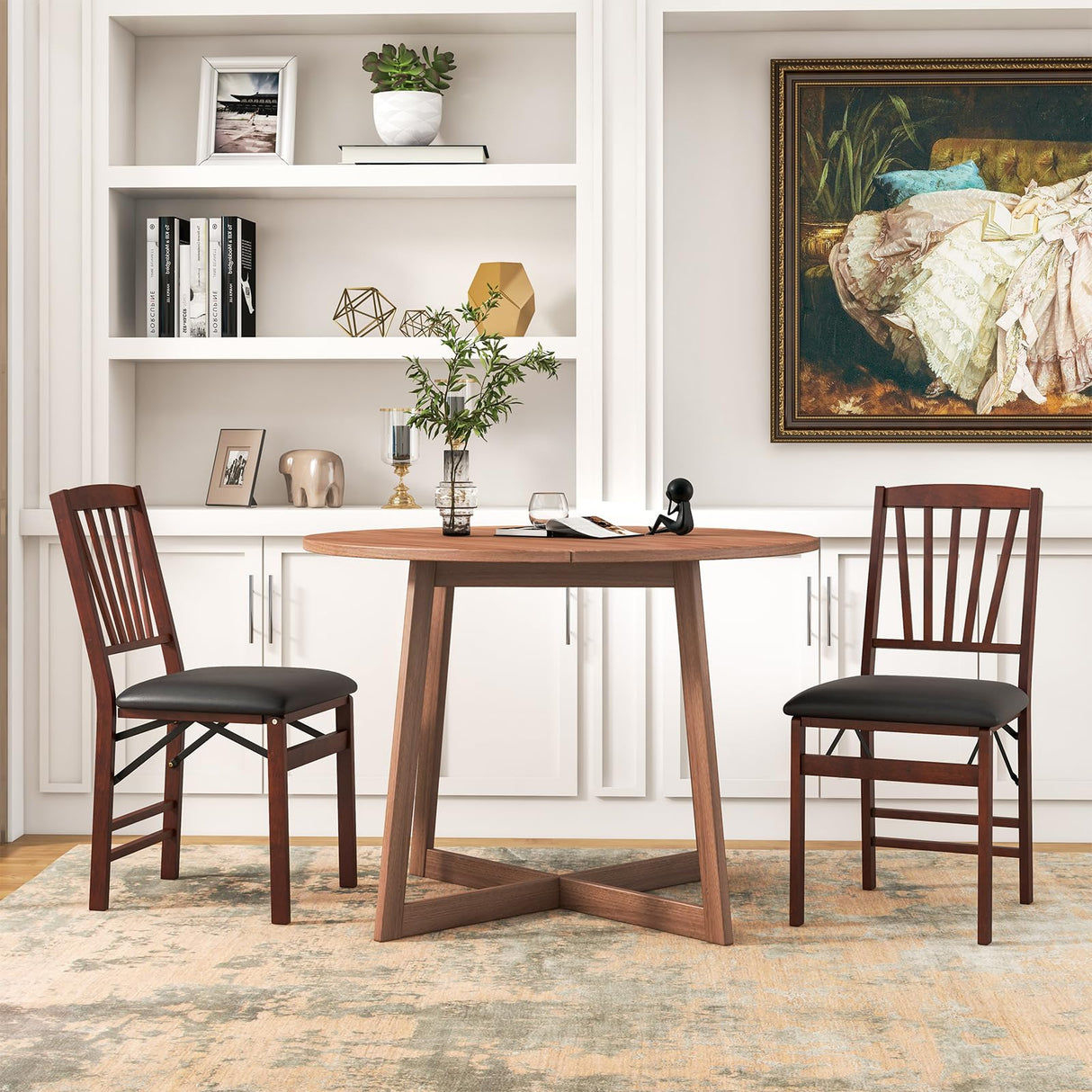 KOTEK Folding Dining Chairs Set of 2, Wooden Kitchen Chairs with Padded Seat & Solid Wood Frame, 400 LBS Weight Capacity, No Assembly Foldable Chair for Dining Room, Living Room KOTEK