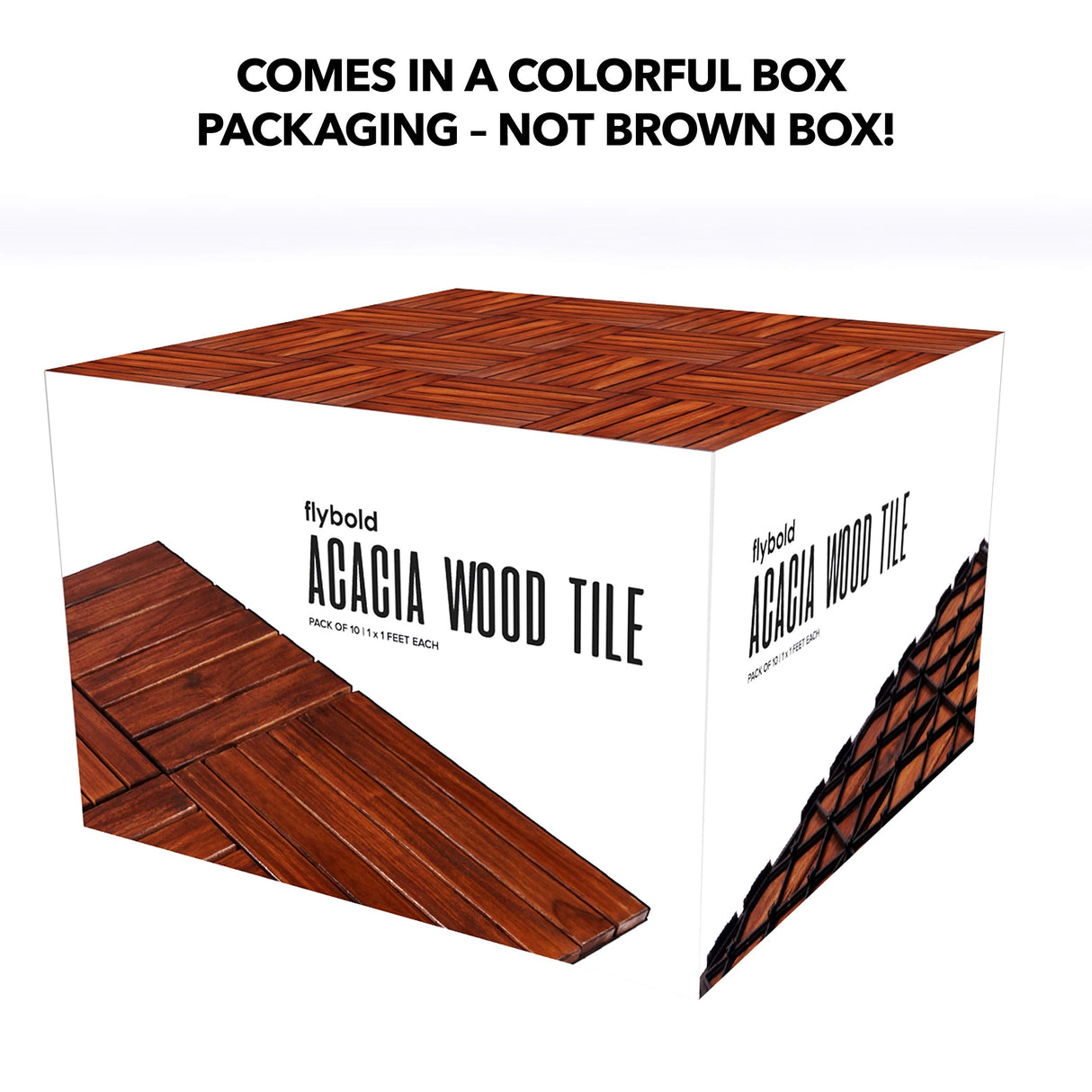 flybold Acacia Wood Patio Flooring Interlocking Deck Tiles (Pack of 10, 12" x 12") Waterproof UV Protected All Weather Tile for Composite Decking Dance Floor for Outdoor Party Balcony flybold
