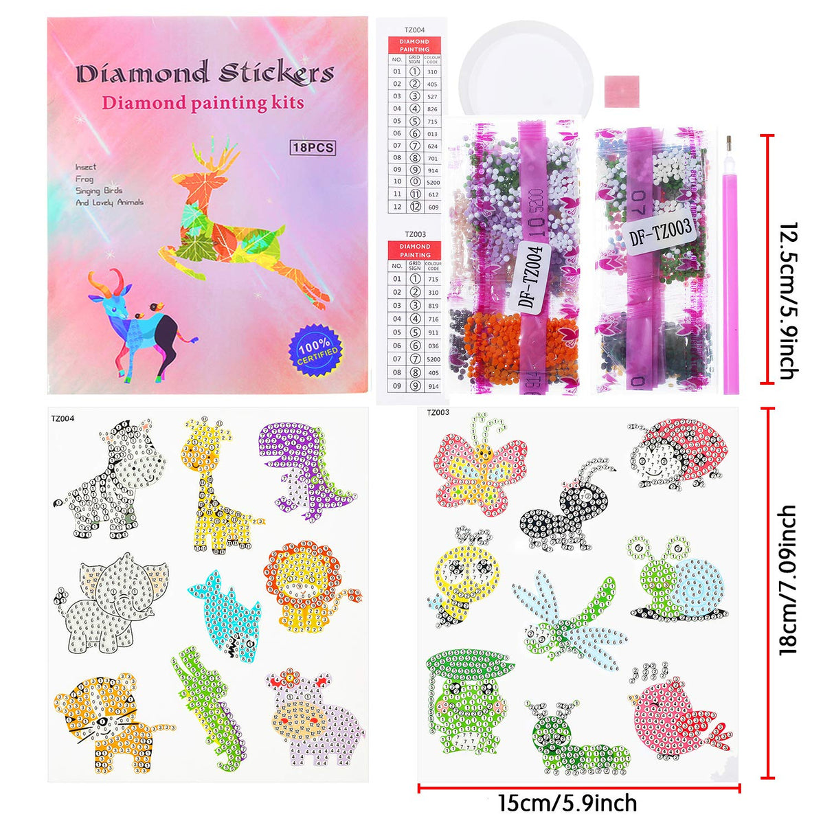 sinceroduct 5D Diamond Art Stickers for Kids, 18 Pcs Insect & Animal Sticker Kits, Eco-Friendly DIY Craft Set for Creative Skills Development sinceroduct