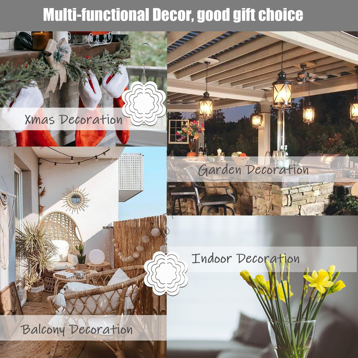 WindMage 12 Pack 3inch Sublimation Wind Spinner Blanks 3D Aluminum Metal Wind Sculpture Kinetic Spinners for Yard Garden Indoor Art Ornaments Xmas Hanging Decoration (Flower) WindMage