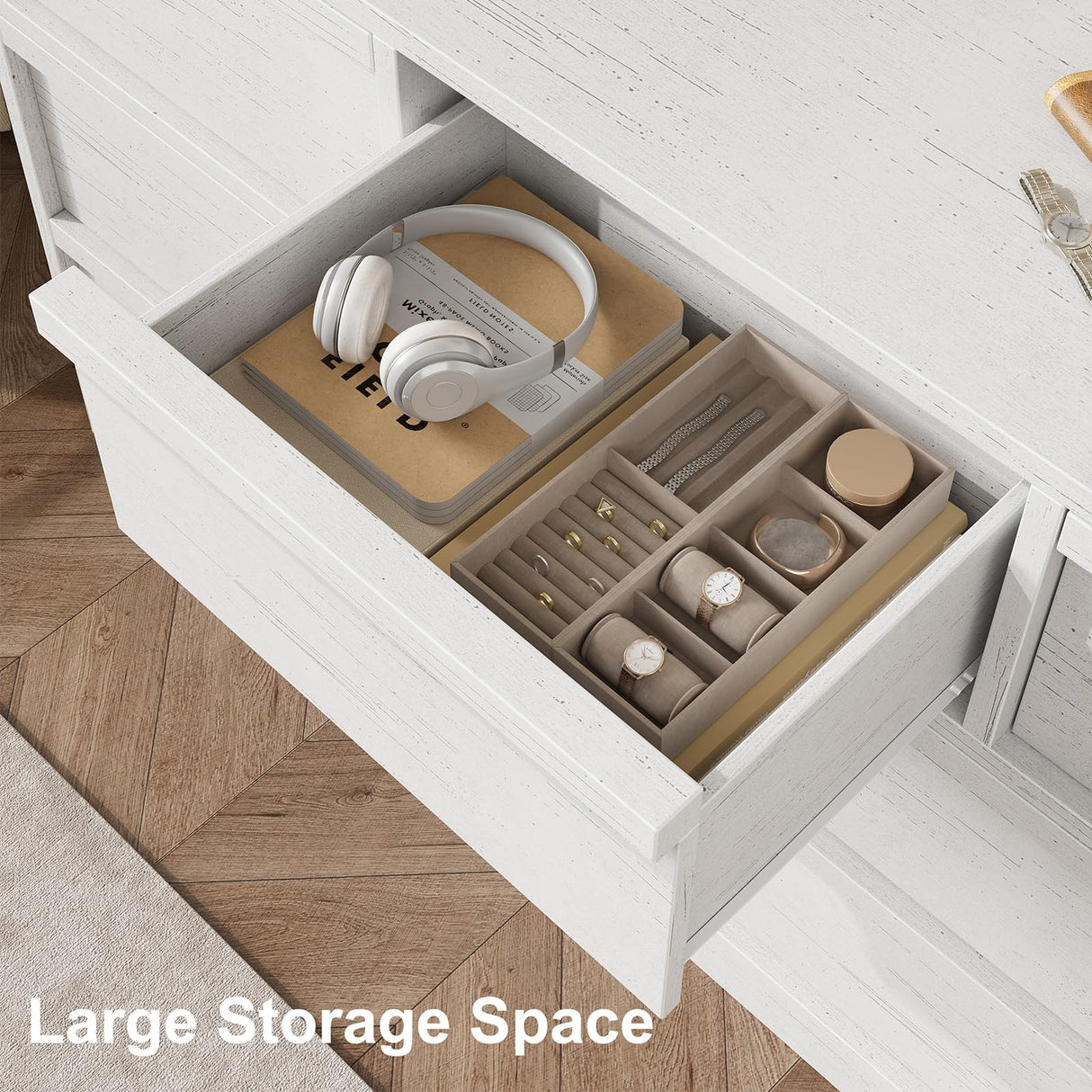 GarveeHome 7 Drawer Dresser for Bedroom, 54in Wide Antique White 7 Chest of Drawers with Large Storage, Wooden Dresser Organizer for Living Room, Nursery, Entryway GarveeHome