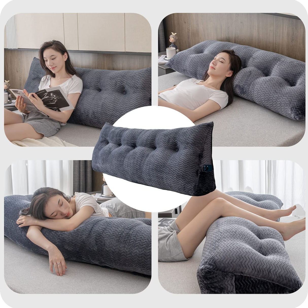 ZOEMO Large Bolster Triangular Headboard Wedge Backrest Positioning Support Bed Rest Reading Pillows Headboard Wedge Pillows for Day Bed Bunk Bed with Removable Cover, Full (54x8x20 Inches) ZOEMO