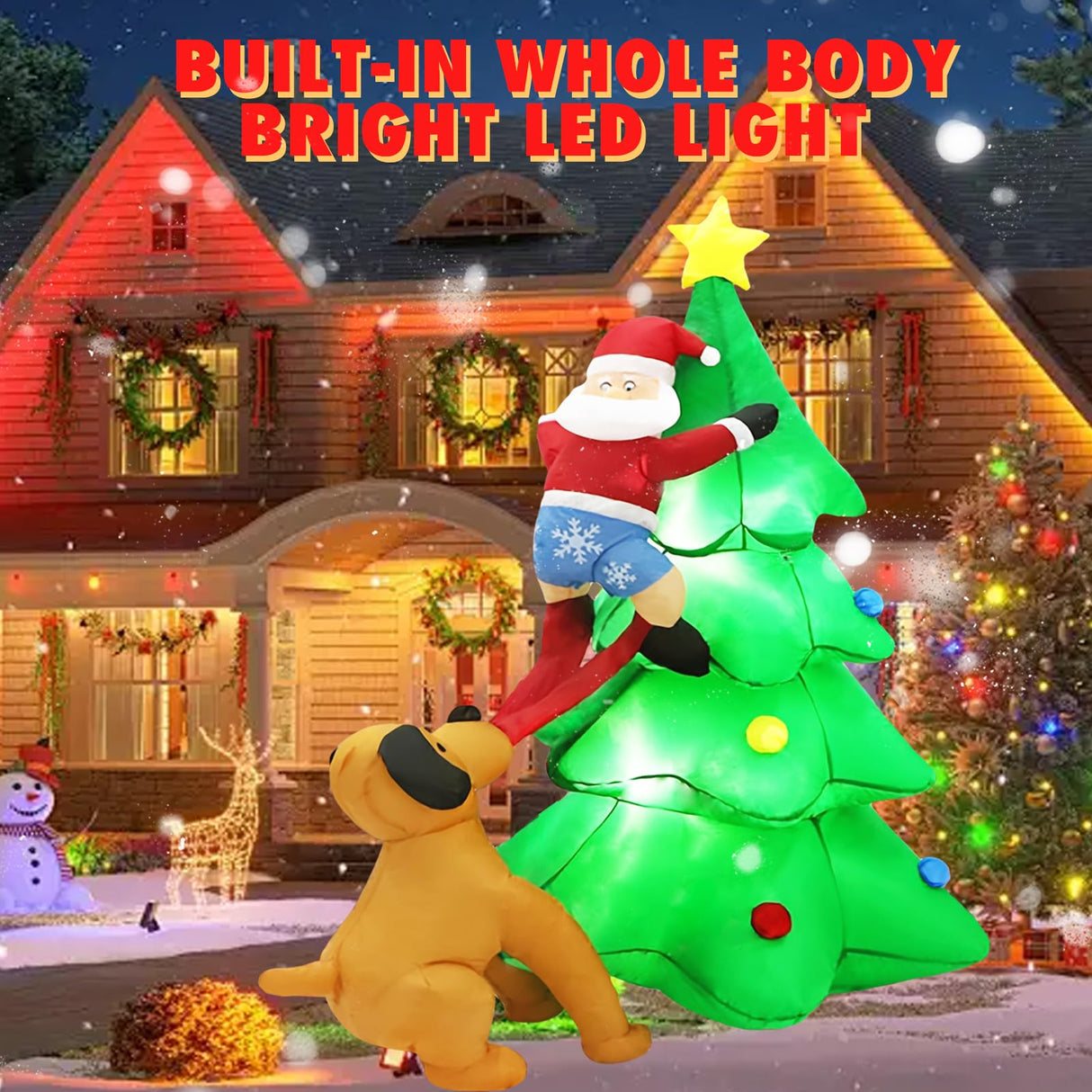 PIPIMOUSE 6FT Christmas Inflatables Tree Outdoor Decoration with LED Lights, Santa Claus Chased by Dog Inflatable Christmas Tree Blow Up Yard Decoration for Patio Lawn Garden Xmas Party Decor PIPIMOUSE