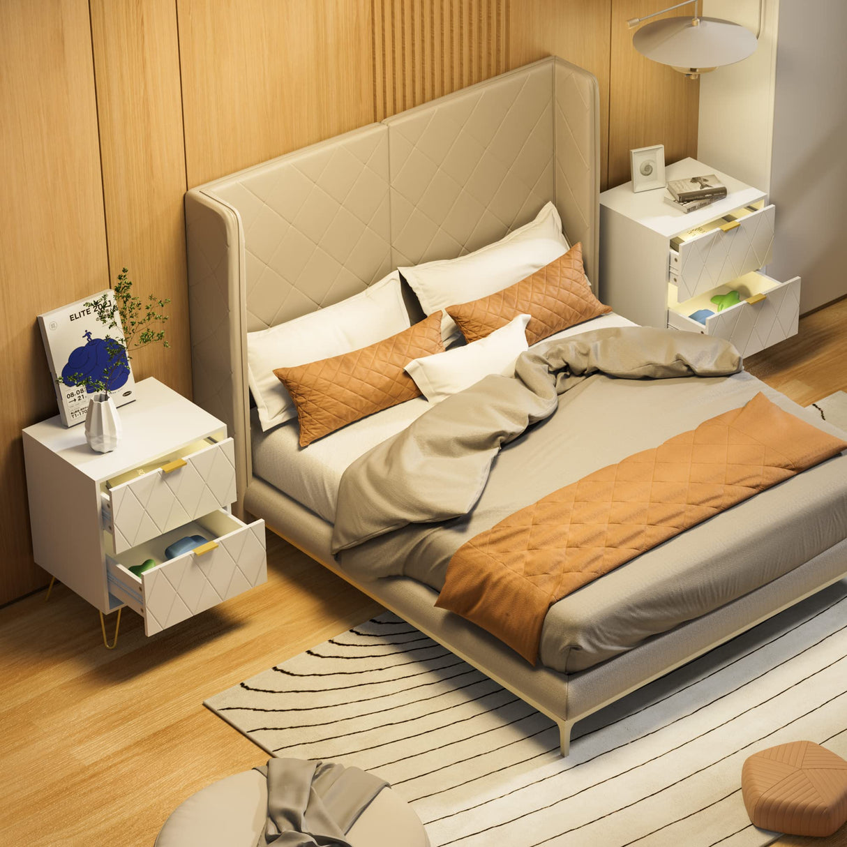 Anbuy 6 Drawer Dresser and Night stand Sets for Bedroom, Two Drawers Nightstand Set of 2 & 6 Drawer Dresser Combo 3 Pieces (White) Anbuy