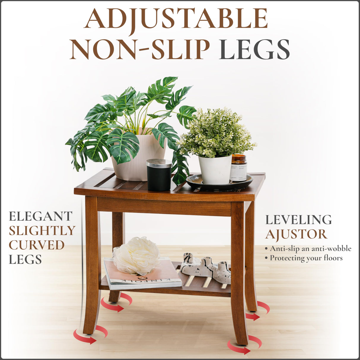 Teak shower bench with Storage Shelf, Shower Stool for Inside Shower, Waterproof Shower Bench Seat, Shower Chair for Inside Shower, Wood Bench, Bathroom Bench (Natural Color) Teak shower bench