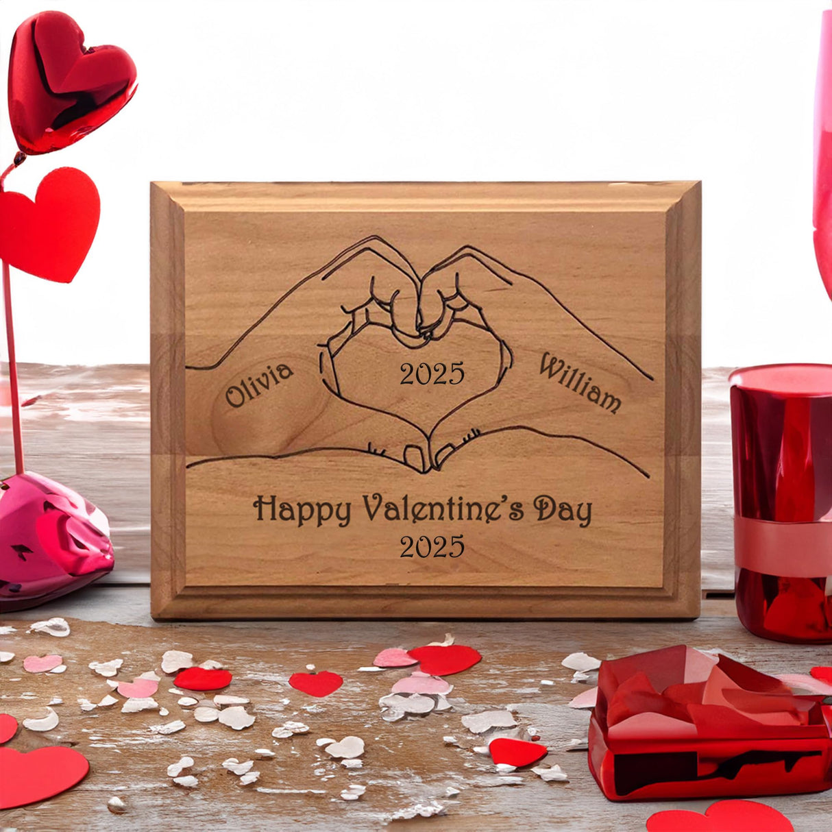 Personalized Valentine's Day Wooden Plaque - Custom Heart Hands Design Gift for Boyfriend, Girlfriend, Valentines Day Gifts for Her, Him, Wife, Husband, Women, Men, Romantic Customized Couples Sign CHEERZEER CUSTOMIZE
