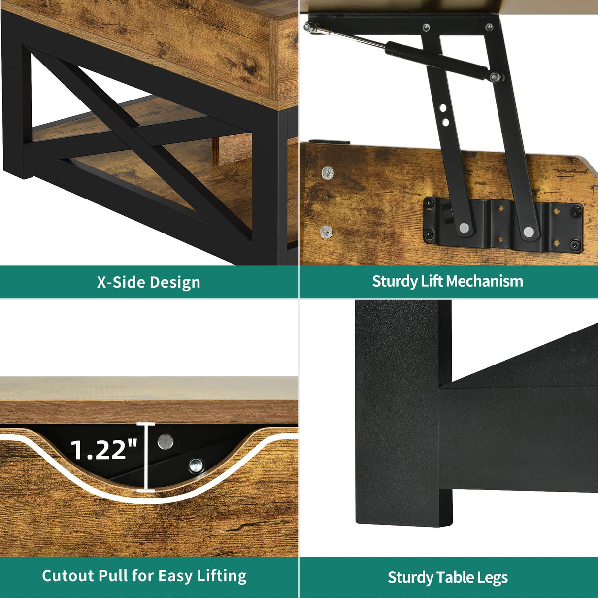 YITAHOME Lift Top Coffee Table with Storage, Farmhouse Coffee Tables for Living Room, Square Coffee Table with Lifting Top Wooden Coffee Tables Center Cocktail Table, Rustic Brown YITAHOME