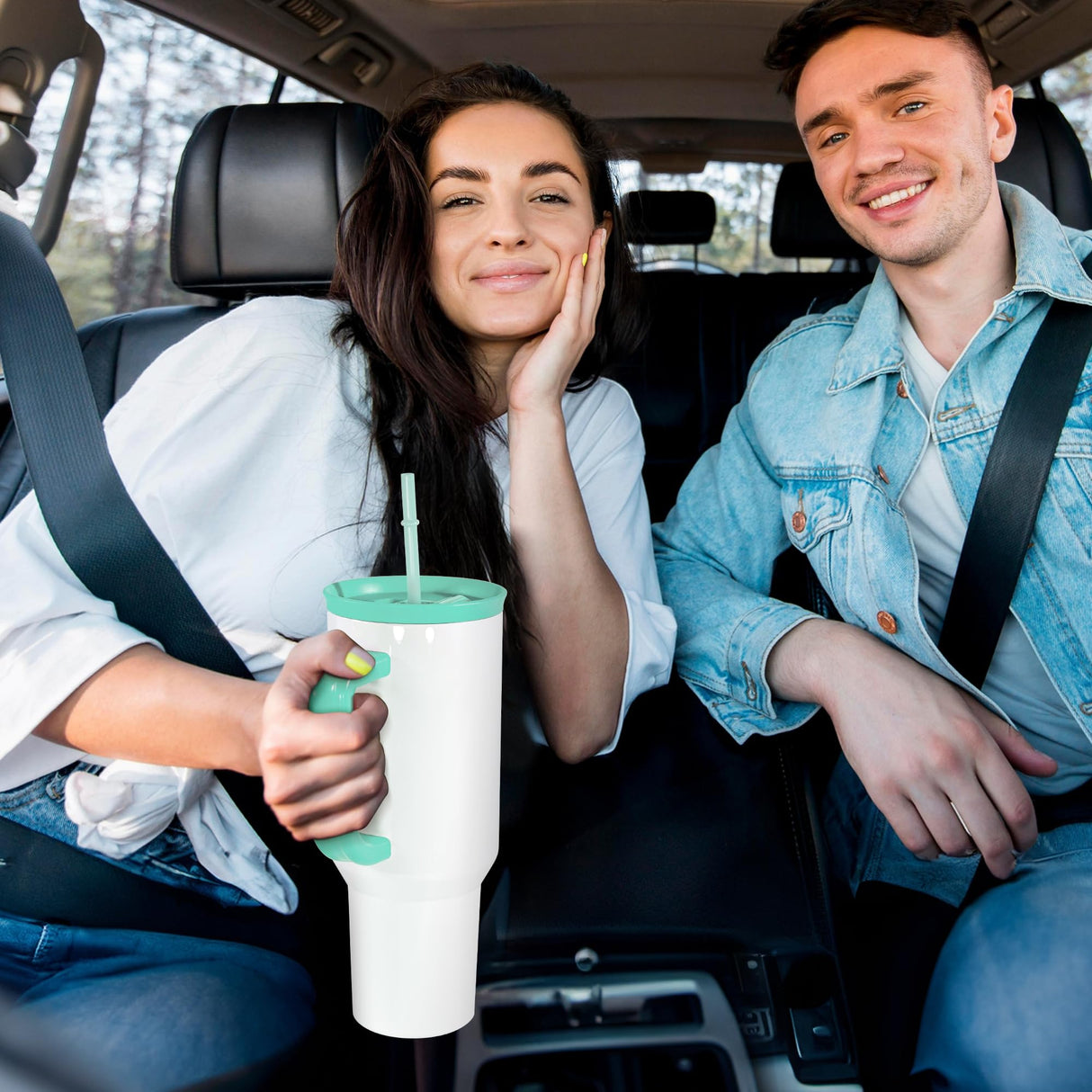 FECBK 40oz Sublimation Tumbler with Handle and Straw, Leak-Proof Insulated Tumblers Bulk Keeps Cold for 34 Hours, Stainless Steel Double Wall Vacuum Insulated Sublimation Blank, Mint, 4 Pack FECBK