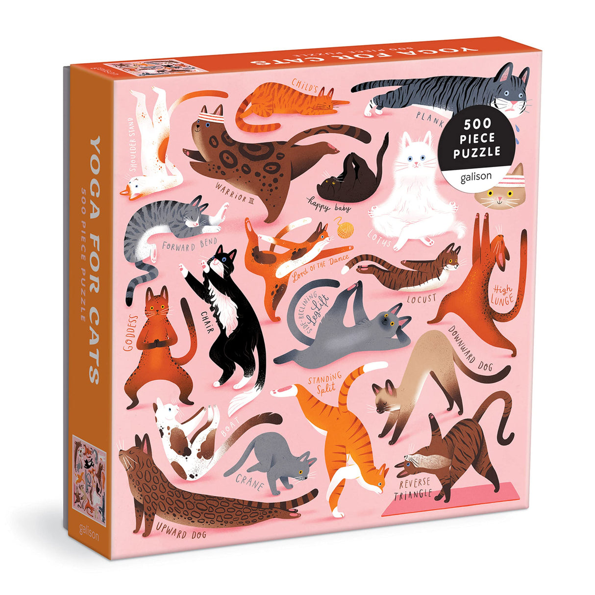 Galison Yoga for Cats 500 Piece Puzzle from Galison - 20" x 20" Jigsaw Puzzle, Bright and Bold Artwork, Thick and Sturdy Pieces, for Cat Lovers! Galison