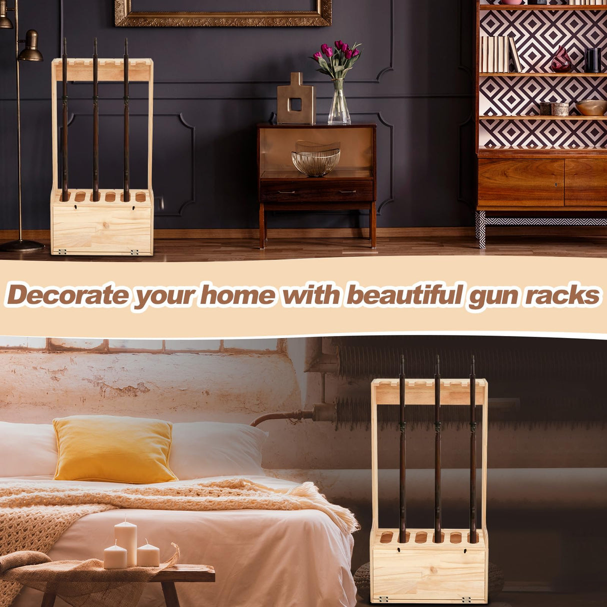 Soaoo Gun Rack with Storage Wood Gun Storage Display Rack Solid Pine Standing Gun Storage Rack Standing Rifle Rack Shotgun Storage Display Rack (6 Gun Floor Rack) Soaoo