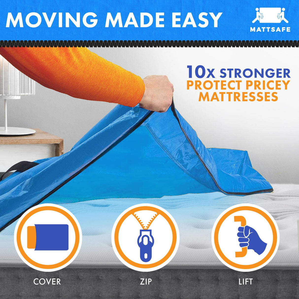 Nordic Elk Mattress Bags for Moving and Storage (Cali King) Heavy Duty Moving Supplies, 8 Sturdy Handles, Strong Zipper, Mattress Cover Bed Bags, Storage Cover Essentials Packing Protector Nordic Elk