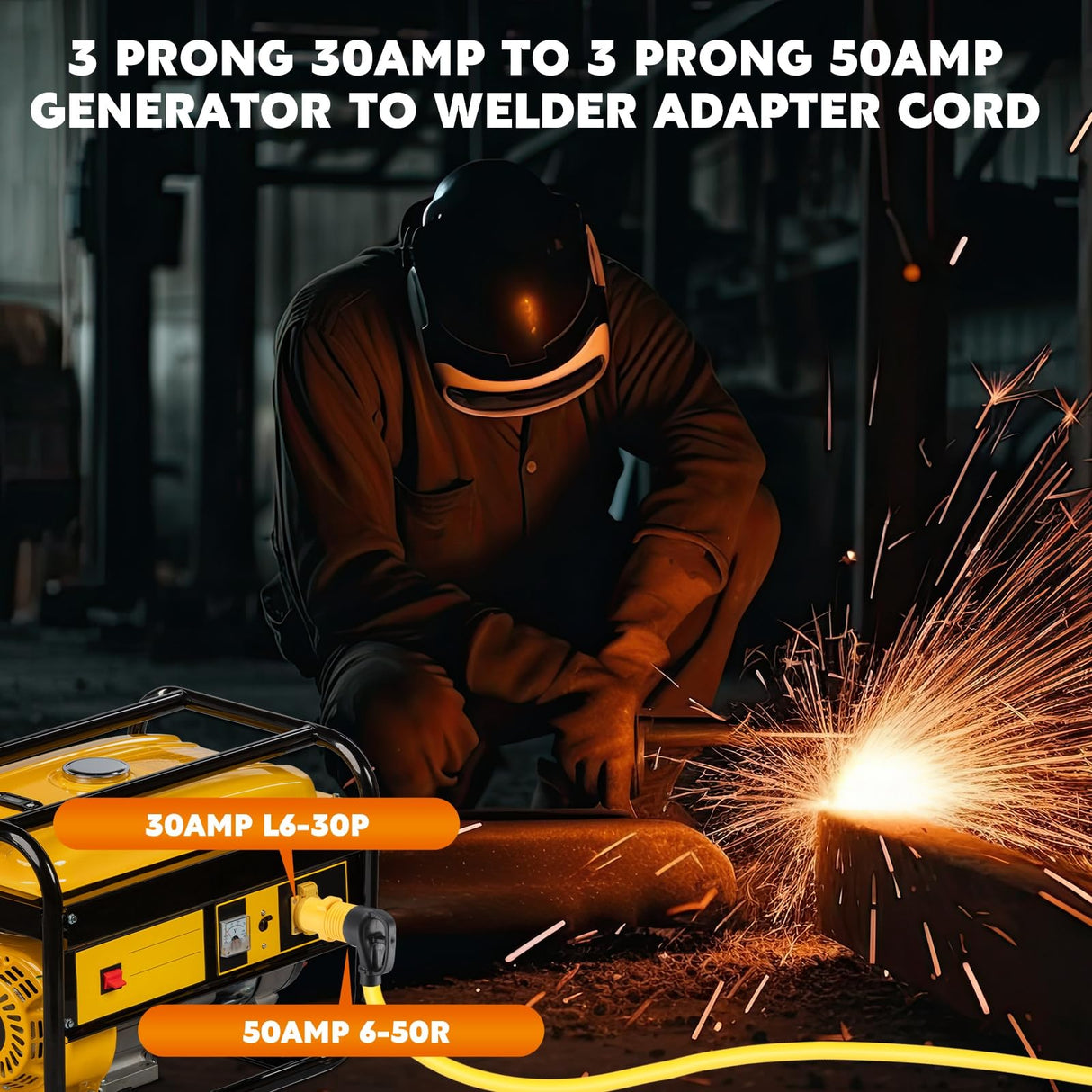Kanayu Generator Welder Adapter Compatible with Nema L6-30P to 6-50R 3 Prong 30 Amp Locking Male Plug to 50 Amp Female Receptacle Adapter Generator RV EV Charger Power Cord Connector Kanayu