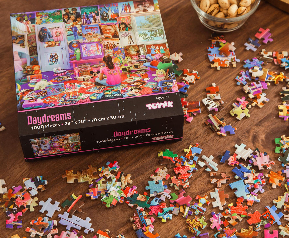 Daydreams '80s and '90s Pop Culture 1000-Piece Jigsaw Puzzle by Rachid Lotf | Educational Brain Teaser, Nostalgic Retro Toys & Games for Kids, Building Kit Activities | 28 x 20 Inches Toynk