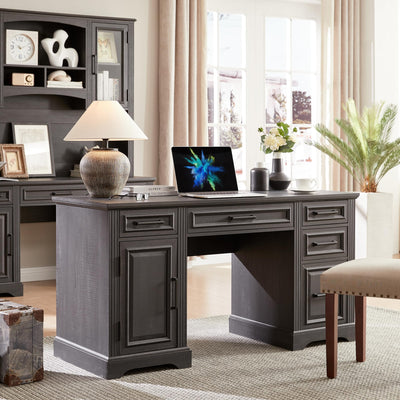 JXQTLINGMU Farmhouse 58" Executive Desk, Computer Desk with Drawers and Storage Cabinet, Workstation for Home Office, Black
