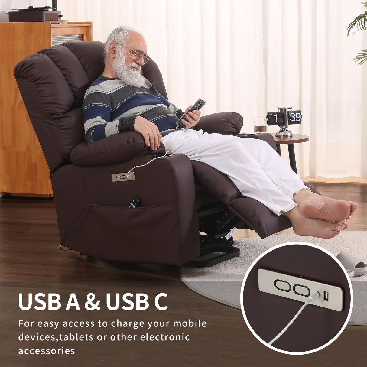 DURASPACE Power Lift Recliner Electric Lift Massage Recliner Chairs with Heat, Large Shell Faux Leather Backrest Lift Chair Recliners for Elderly, Seniors (Brown) DURASPACE