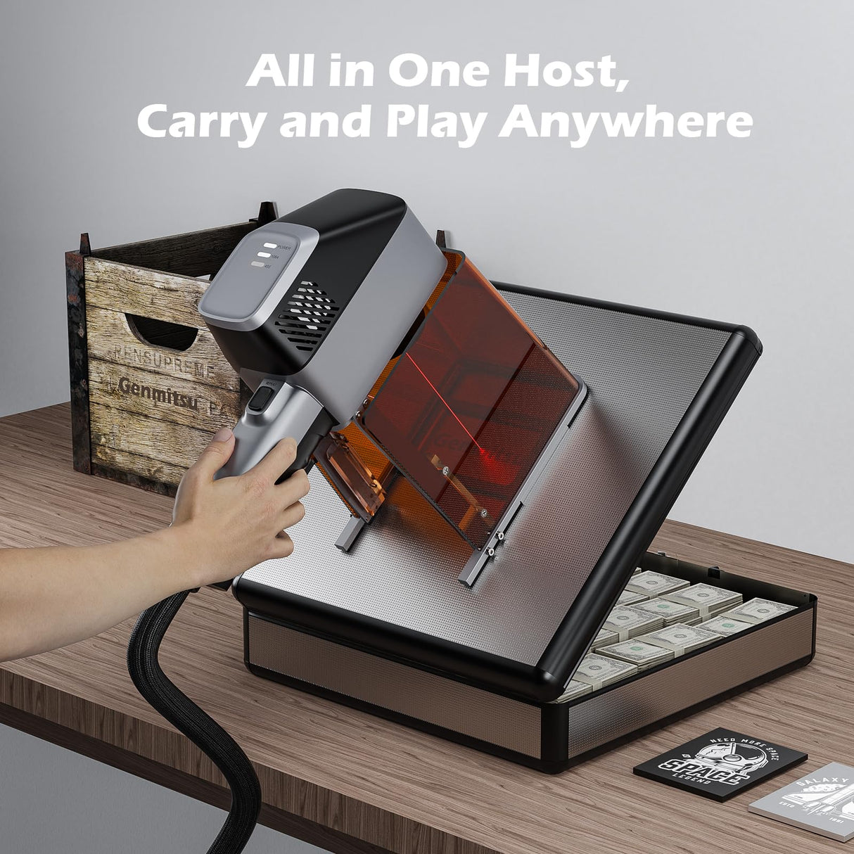 Genmitsu Z6 20W Fiber Laser Engraver, Higher Fiber Power 15000mm/s Speed, 5W Diode Dual Sources, Desktop Integrated Host with Touch Screen, Portable Marking Tool for Jewelry, Metal, Wood, Leather Genmitsu