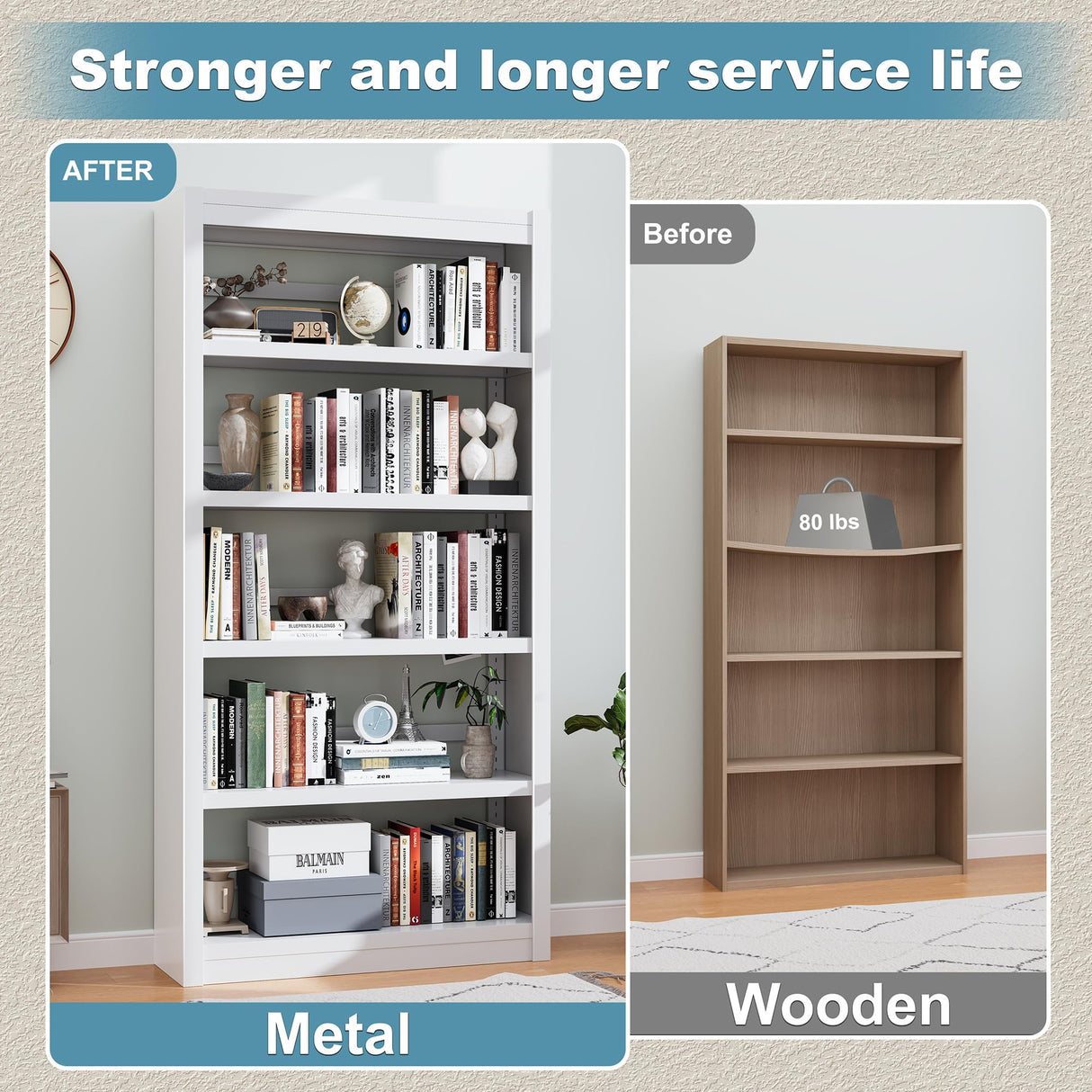 LyAosdFu Bookcase, 5-Shelf Industrial Bookshelf, Large Storage Space, Adjustable Bookshelves, Perfect for Living Room, Home Office, Garage, Ideal for WFH Essentials & Home Office Upgrade LyAosdFu