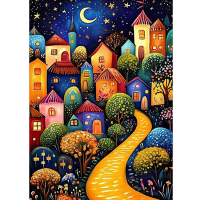 KEYIFA Diamond Art Kits Abstract Landscape Diamond Painting for Adults, 5D Round Full Drill, Houses Diamond Dots Mosaic Painting for Beginner, DIY Gems Art Craft for Home Wall Decor 30x40cm