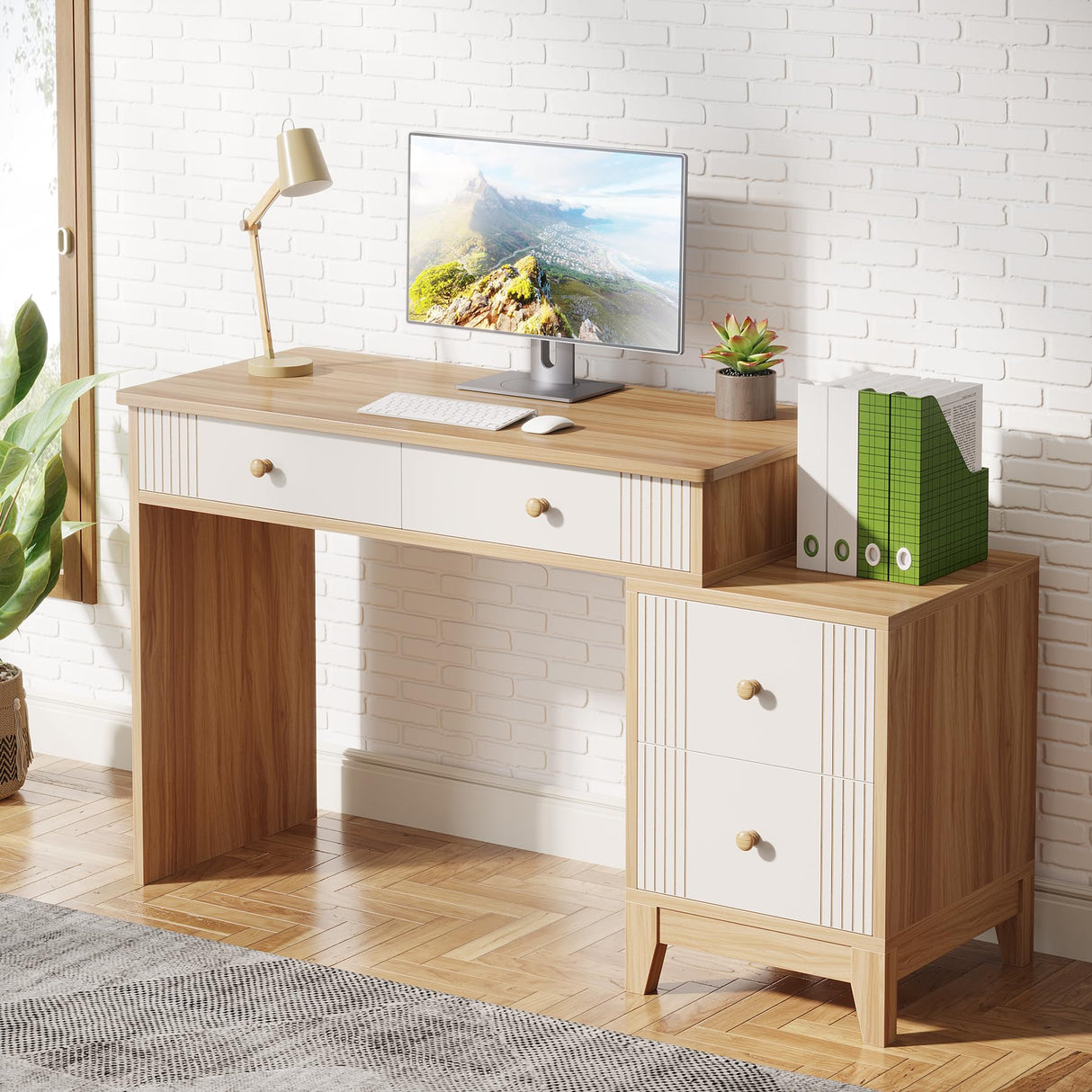 Tribesigns Computer Desk with 4 Drawers, 51-Inch Home Office Desks with Storage, Modern Wooden Executive Desk Study Writing Table Workstation for Small Space, Bedroom Tribesigns