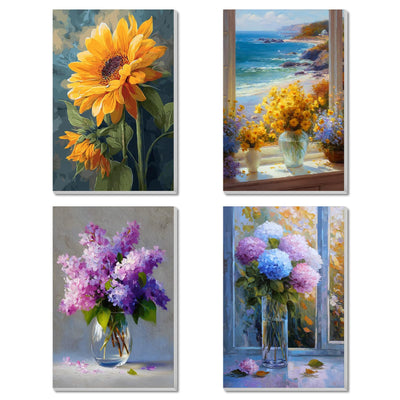 obterie 4 Pack Framed Paint by Numbers Kit for Adults Beginner Canvas Painting by Numbers for Adults Flowers Easy Adult Paint by Number Kits with Frame Floral Watercolor Painting by Number 8x12 Inch