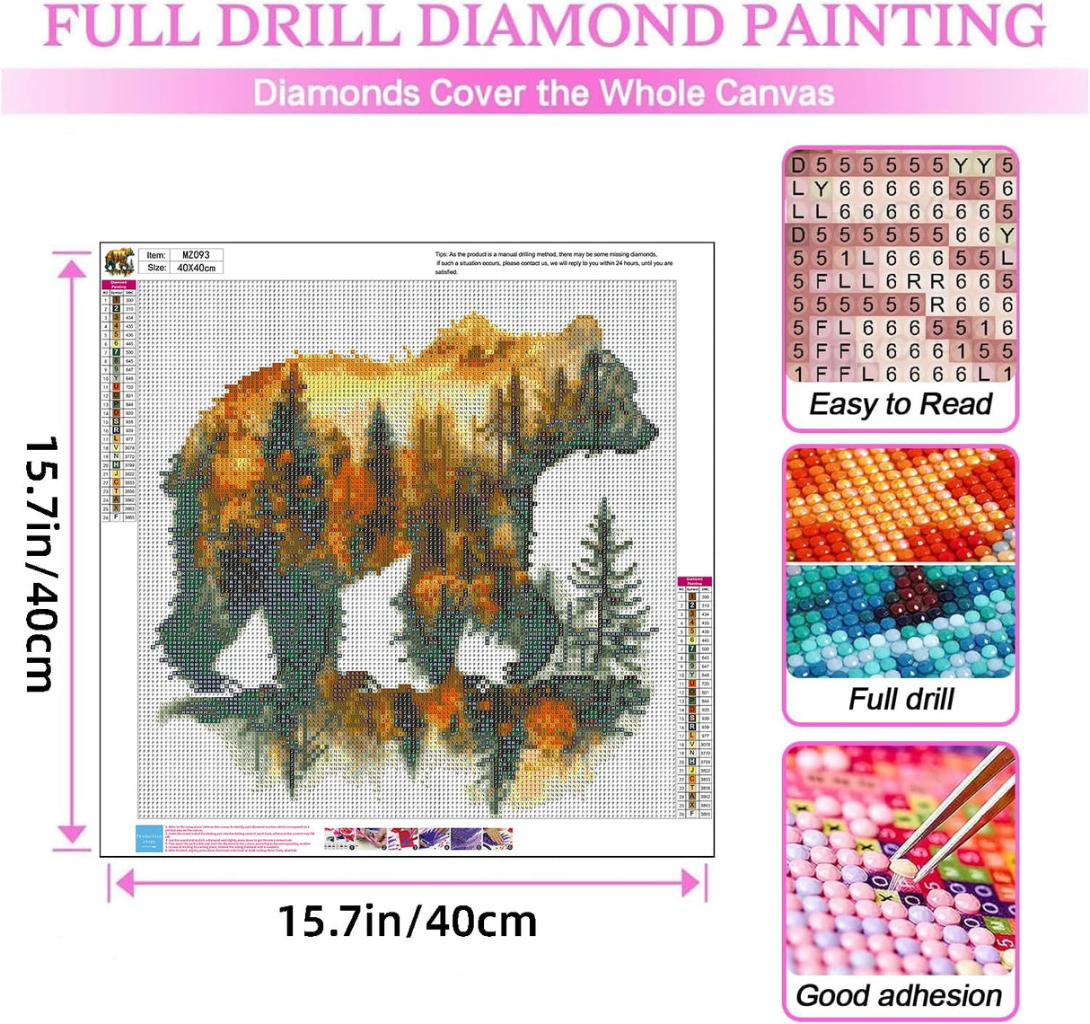 mrpwnle Diamond Art Kits for Adults,DIY Forest Bear Diamond Painting Kits, 5D Forest Bear Diamond Art Kit for Adults Beginners, Round Full Drill Diamonds Painting Gem Art Crafts 15.7x15.7in mrpwnle