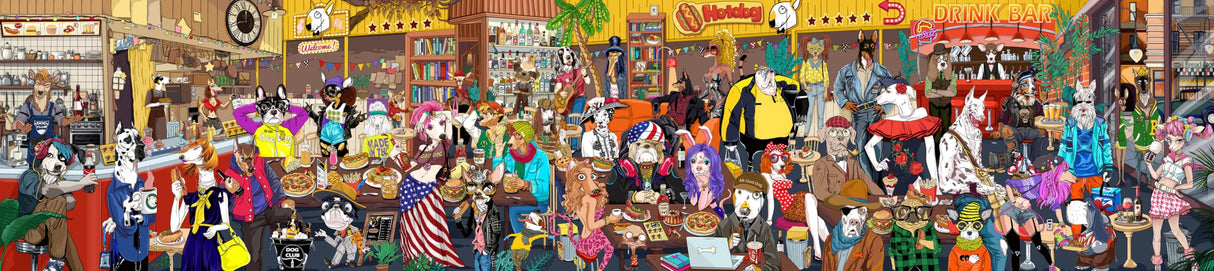 Plastic Jigsaw Puzzle for Adults,2178 Pieces in 9 Bags for Family Game, Panoramic Dog Party for Home Decor, Perfect Snap,56×12.5 Inches Hipazous Hipazous