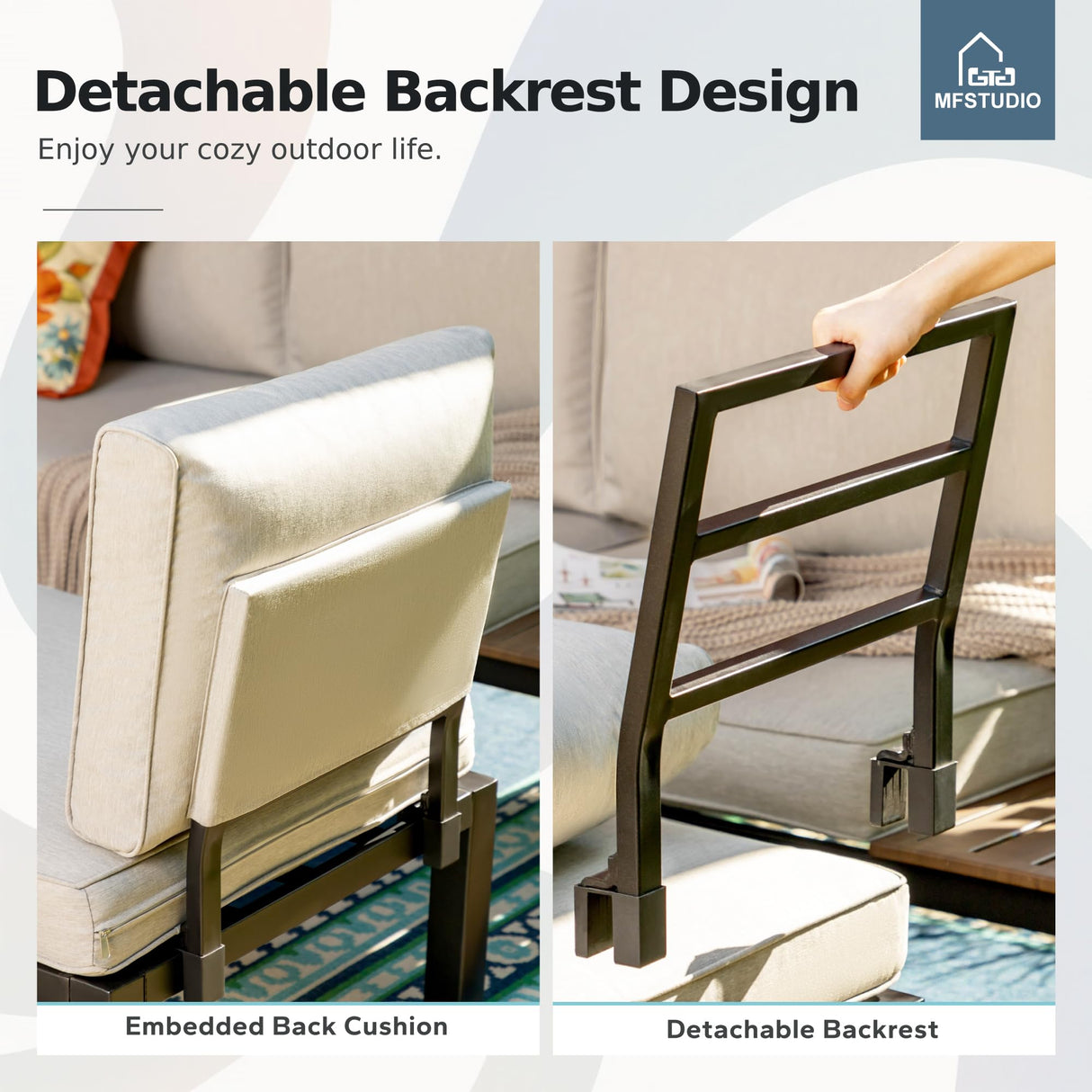 MFSTUDIO 6 Pieces Outdoor Patio Furniture Set with Fire Pit Table, Metal Outdoor Sectional Sofa Conversation Set for Backyard,Garden MFSTUDIO