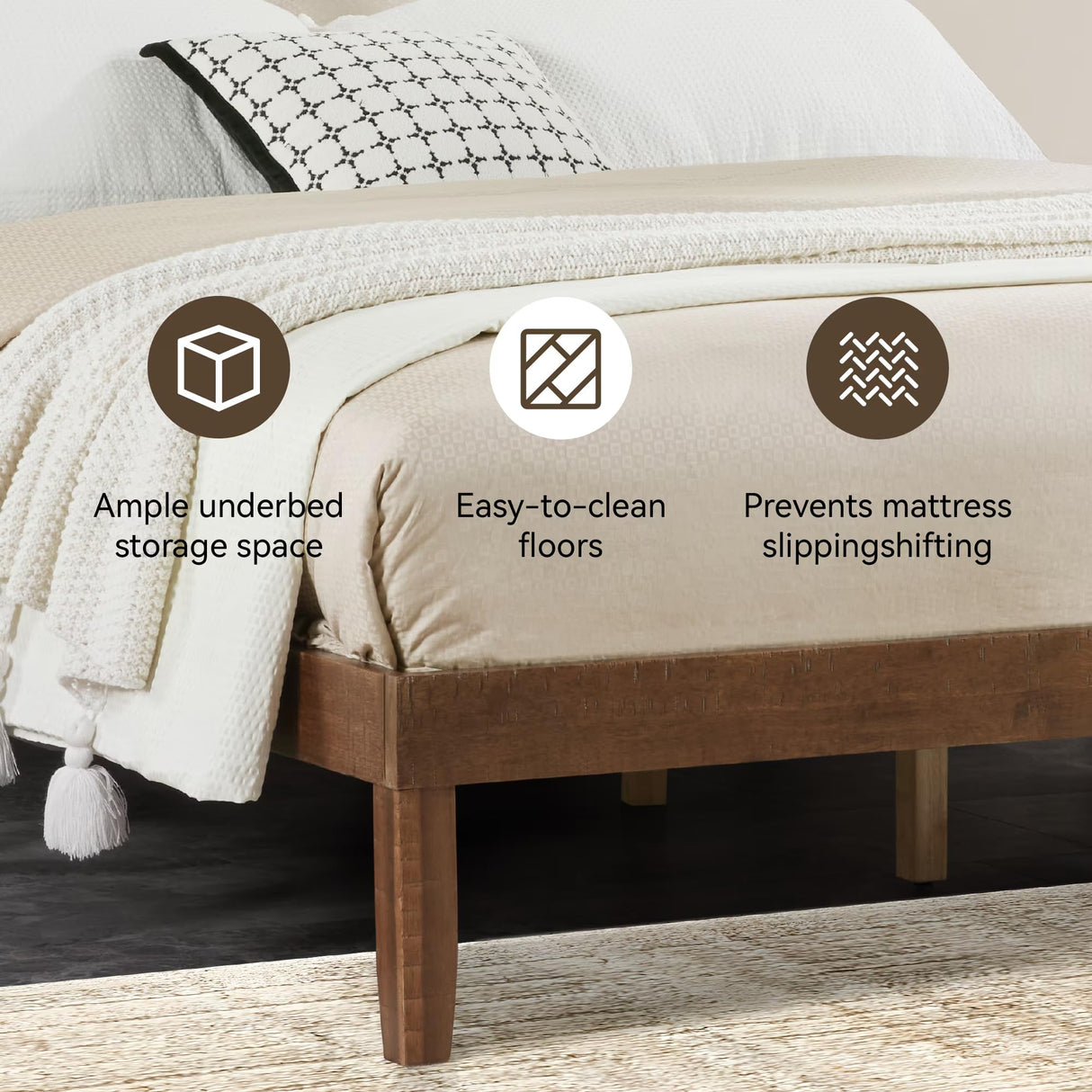 MT EDITION Wood Queen Size Bed Frame,Wooden Queen Platform Bed Frame with Headboard,Sturdy Rubber Modern Home Style Bed Frame for Bedroom (Queen) MT EDITION