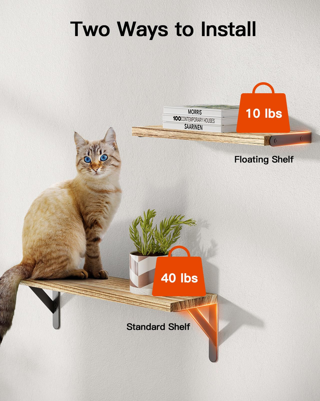 AMADA HOMEFURNISHING Wall Shelves Set of 6, Wood Floating Shelves for Wall Decor, Rustic Farmhouse Wall Shelves for Bedroom, Bathroom Shelves for Wall Storage, Book Shelves for Living Room, Wooden AMADA HOMEFURNISHING